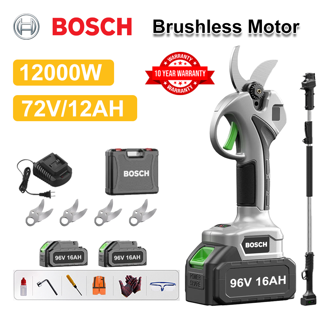 [Varilla de extensión de 1,5 a 5 m] Tijeras de podar con batería de litio sin escobillas de 12 000 W + Batería de 78 V 12 Ah * 2 + Hoja de aleación Sk9 * 4 + Cargador + Pantalla de alimentación LED + Caja de herramientas + Aceite lubricante + Gafas protectoras + Garantía de 10 años