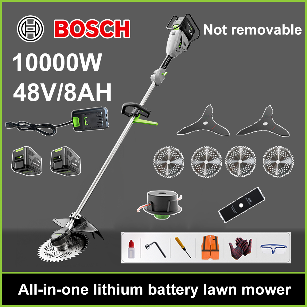 Cortadora de césped sin escobillas de 10000 W + batería de litio de 48 V/8 Ah * 2 + hoja de sierra circular * 4 + hoja de sierra recta + disco desmalezadora + cuerda desmalezadora * 20 + tres cuchillas * 2 + cargador original + otros accesorios + diez años de garantía
