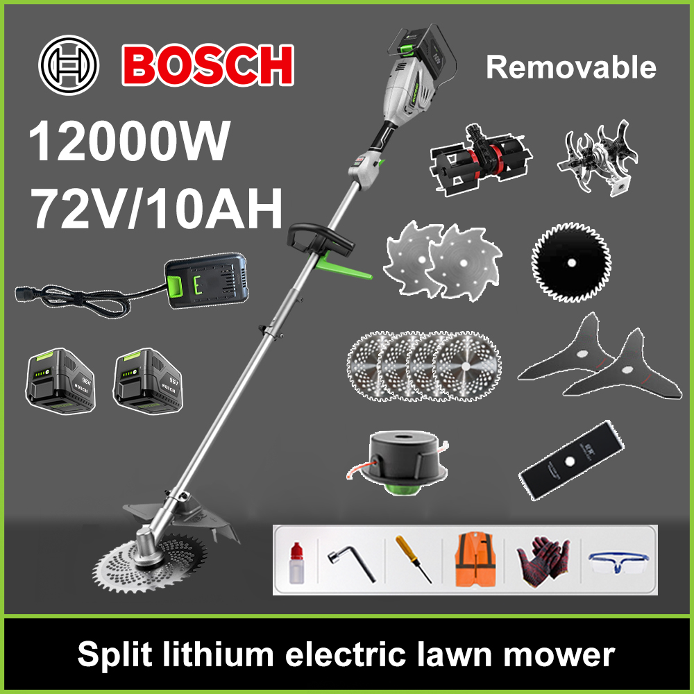 Cortadora de césped sin escobillas de 12000 W + batería de litio de 96 V/10 AH * 2 + hoja de sierra circular * 4 + hoja de sierra recta + disco de deshierbe + cuerda de deshierbe * 20 + hoja triple * 2 + hoja de sierra de acero + hoja de sierra de aleación * 2 + hoja de sierra + cabezal de hoja de sierra + cargador rápido doble original + otros accesorios + diez años de garantía